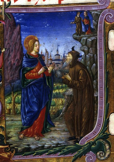 La tentación de Cristo. Manuscrito del siglo XV. de Unbekannter Künstler