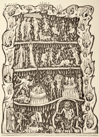 Los Tormentos del Infierno, de una miniatura en un manuscrito del siglo XII destruido después de un incendio en la Biblioteca de Estrasburgo durante un bombardeo prusiano de Unbekannt