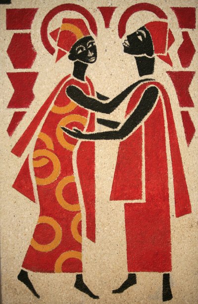 La Visitación. El fresco de la iglesia de la abadía de Keur Moussa fue diseñado y pintado en 1963 por Dom Georges Saget, Keur Moussa, Senegal de Unbekannt
