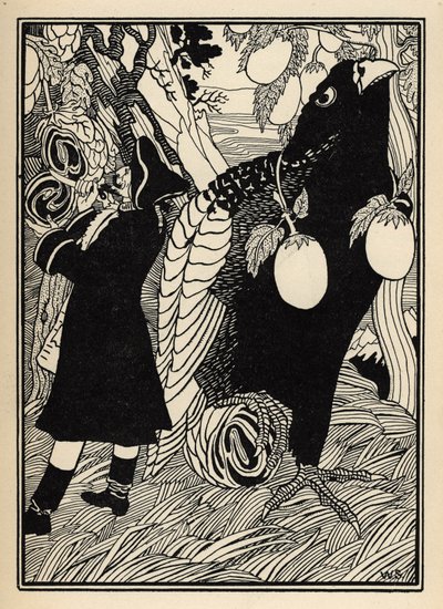 El barón descubre los grandes pájaros y los rotis en los árboles de Estados Unidos. Ilustración de William Strang (1859-1921) y JB Clark de "Las aventuras del barón de Munchausen (Munchhausen) de Rudolf Erich Raspe (1736-1794) (1789) de Unbekannter Künstler