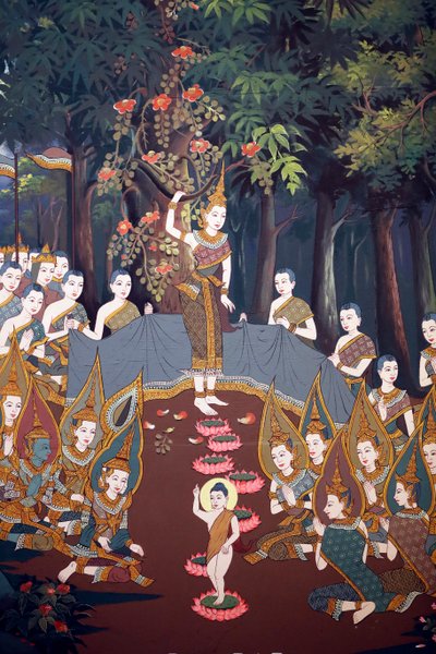 El nacimiento del niño Siddhartha, fresco mural, templo de Wat Botum, Phnom Penh, 2022 (foto) de Unbekannter Künstler