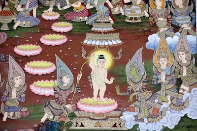 El nacimiento del niño Siddhartha, fresco mural, monasterio de Wat Maniratanaram, Phnom Penh, 2022 (foto) de Unbekannter Künstler