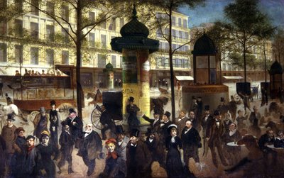 La multitud en el bulevar Italiens de París, c. 1900 (pintura) de Unbekannter Künstler