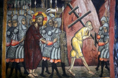 La pasión de Cristo Simón lleva la cruz Fresco bizantino del monasterio de Agios Ioannis Lampadistis, San Juan Lampadistis siglo XI Chipre Iglesias pintadas sitio UNESCO Troodos, Chipre de Unbekannt