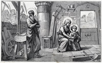La estancia en Egipto. Abecedario del niño Jesús. Edición de 1932. Tallas en madera firmadas H G. Colección particular de Unbekannter Künstler
