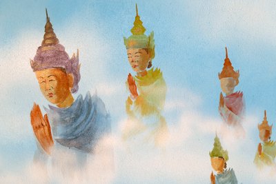 Templo budista Thien Lam, pintura mural (detalle) Adoradores. Hue, Vietnam, 2019 de Unbekannt