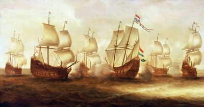 Guerra de los Treinta Años (1618-1648): La acción del almirante Witte de With (1599 -1658) con los barcos de Dunkerque frente a Nieuwpoort (Holanda) en 1641. de Unbekannter Künstler