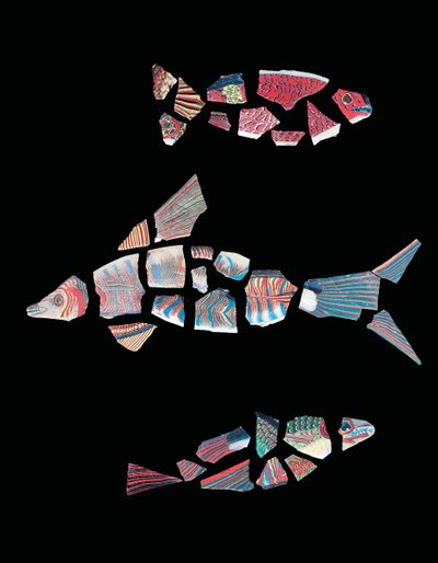 Tres Fragmentos de Mosaico de Incrustaciones de Peces, Período Ptolemaico-Romano, c. Siglo I a.C. - Siglo III d.C. de Unbekannt