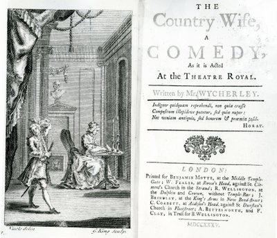 Página de título del guion de The Country Wife en el Royal Theatre de Unbekannt