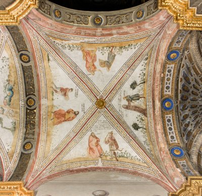 Transepto sur tercer tramo oeste, Isaac pide a Esaú que le traiga caza, Rebeca viste a Jacob con ropas de Esaú, Jacob confundido con Esaú da comida a Isaac, Esaú regresa con caza, Catedral de Santa María Assunta, Duomo, Cremona, Lombardía, Italia (foto) de Unbekannt