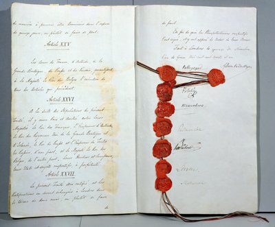 Tratado que establece a Bélgica como Estado Soberano, firmado el 15 de noviembre de 1831 en la Conferencia de Londres (pluma y tinta y cera sobre papel) de Unbekannt