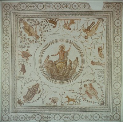 Triunfo de Neptuno y las Cuatro Estaciones, romano, de La Chebba, siglo IV d.C. (mosaico) de Unbekannt