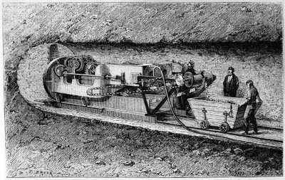 Máquina perforadora de túneles del Coronel Beaumont en el túnel bajo el Canal de Unbekannt