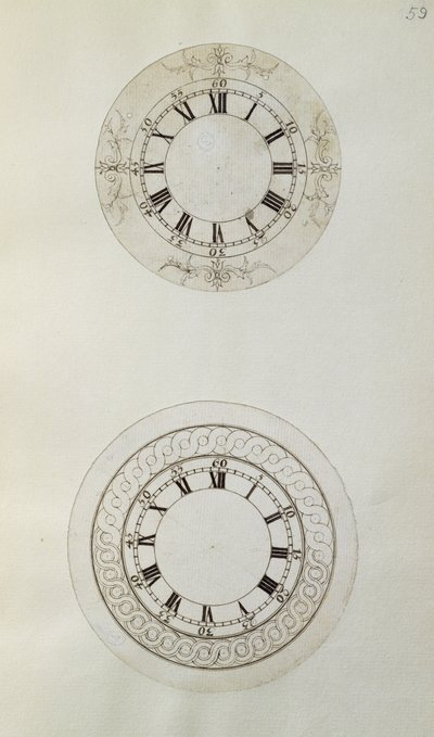 Dos diseños para grandes esferas de reloj de esmalte, de notas y dibujos mecánicos compilados por John Harrison (1693-1776) y su hijo William (c.1726-72) de Unbekannt