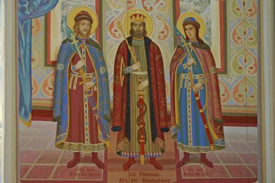 Ucrania, Kiev, Monasterio Ortodoxo de San Miguel (orig1108, reconst. 2001), fresco externo de Unbekannt