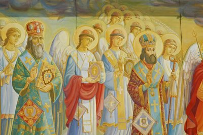 Ucrania, Kiev, Monasterio Ortodoxo de San Miguel (orig1108, reconst. 2001), fresco externo de Unbekannt