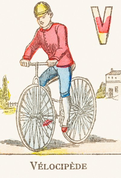 V: Velocípedo - Alfabeto de Juegos, c.1890 (grabado) de Unbekannt