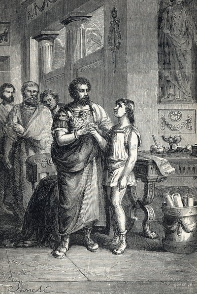 Valentiniano II reconocido emperador romano por Graciano (375). 1888 (Grabado) de Unbekannter Künstler