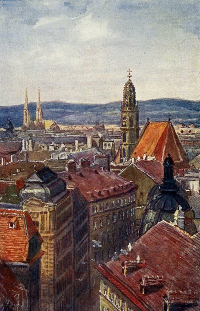 Viena, Austria: Vista de las torres desde el tejado. de Unbekannter Künstler