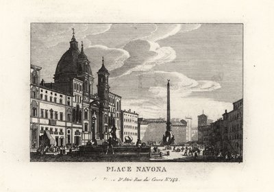Vista de la Piazza Navona, con la fuente, el obelisco egipcio y la iglesia de Sant