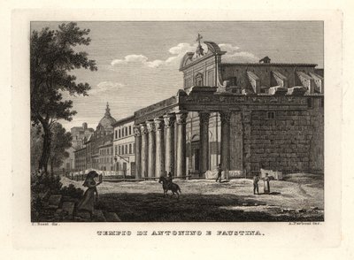 Vista del Templo de Antonino y Faustina, Tempio di Antonino e Faustina, Roma de Unbekannt