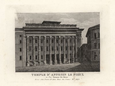Vista del Templo de Adriano, Templum Divus Hadrianus, con 11 columnas dedicadas por su hijo adoptivo Antonino Pío, Temple d