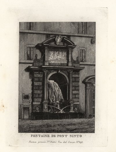 Vista de la fuente del puente Ponte Sisto, Acqua Paola (ahora en Piazza Trilussa), Roma de Unbekannt