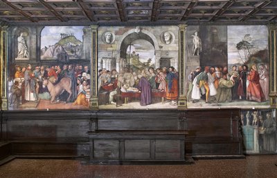 Vista de los frescos del muro norte de la Basílica de San Antonio (Basílica del Santo), Escuela del Santo, Padua, Italia (foto) de Unbekannter Künstler