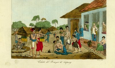 Vista del mercado en Kupang, Timor de Unbekannt