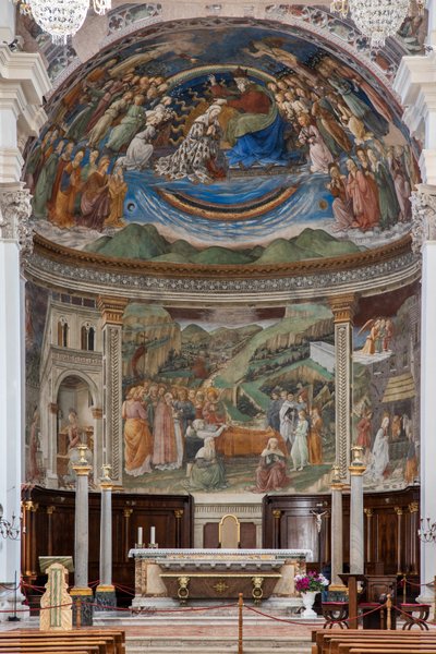 Vista de la nave y el presbiterio con las Historias de la Virgen, Duomo, Catedral de S. Maria Assunta, Spoleto, Umbría, Italia (foto) de Unbekannter Künstler