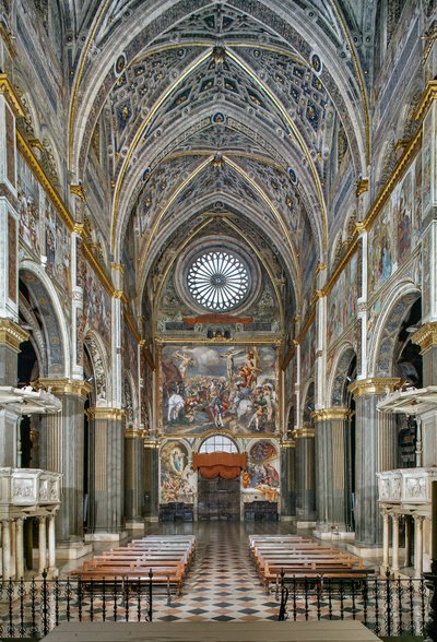 Vista de la nave y de la contrafachada con la "Crucifixión" de Pordenone de Unbekannter Künstler