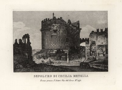 Vista de la ruina de la Tumba de Cecilia Metella, Sepolcro di Cecilia Metella, Roma de Unbekannt