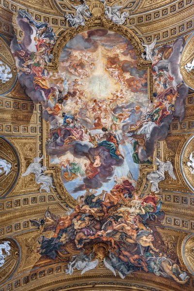 Vista de la bóveda de la nave con "El Triunfo en el Nombre de Jesús", Iglesia del Gesù, Roma, Italia (foto) de Unbekannter Künstler