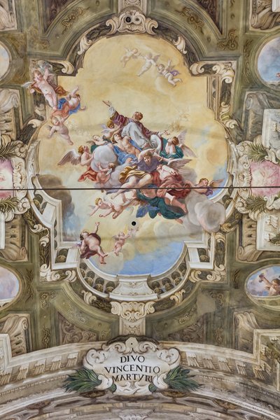 Vista de la bóveda con frescos de la Sala Teatini, Chiesa di San Vincenzo, Piacenza, Emilia-Romaña, Italia (foto) de Unbekannter Künstler