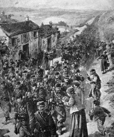Primera Guerra Mundial - Soldados franceses marchan hacia el frente 1914 de Unbekannter Künstler
