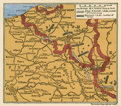 Mapa de la posición de los ejércitos en la I Guerra Mundial 22 de agosto de 1914 de Unbekannter Künstler