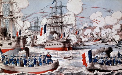 Guerra entre China y Francia (1884-1885) : Destrucción de la flota china por el almirante Courbet en Fou Tcheou, 23 de agosto de Unbekannter Künstler
