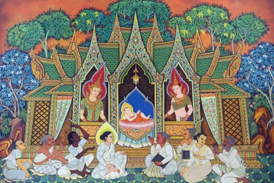 Templo budista tailandés Wat Ananda Metyarama. Nacimiento de Siddhartha Gautama (conocido comúnmente como Buda), Singapur de Unbekannt