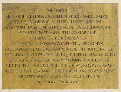 Wolverhampton - Epitafio latino del Almirante Richard Leveson en la Iglesia de San Pedro: dibujo a pluma y tinta, nd [?siglo XIX] de Unbekannt