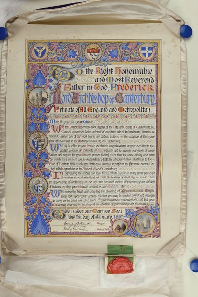 Discurso escrito de bienvenida al Arzobispo Frederick Temple de Alec Hunter
