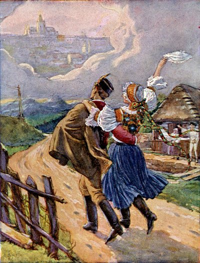 Pareja de jóvenes checos en traje nacional, c.1920 de Unbekannter Künstler