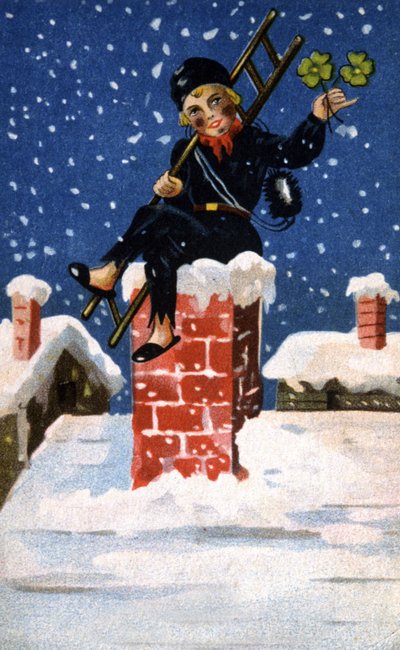 Joven deshollinador con trébol para la buena suerte, c. 1920 (ilustración) de Unbekannter Künstler