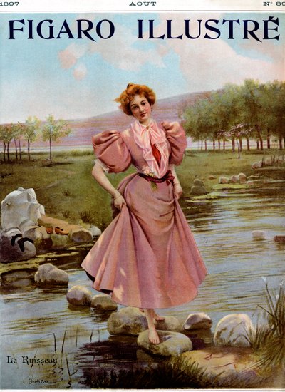 Joven cruzando un arroyo-Del Figaro Illustré, agosto de 1897. de Unbekannter Künstler