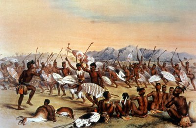 Danza de caza zulú, c.1848-1849 (grabado) de Unbekannter Künstler