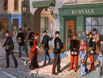 reparto postal en París, detalle de un calendario de Correos de Unbekannter Künstler