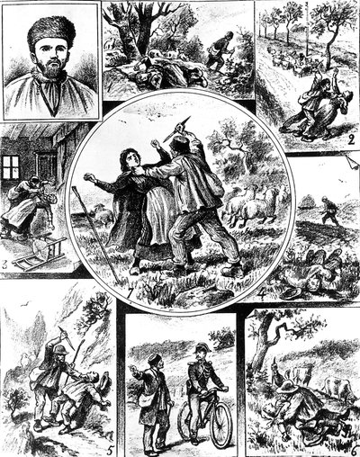 El caso Vacher, en Francia a finales del siglo XIX, uno de los primeros asesinos en serie, en 1895-1898, grabado de Unbekannt