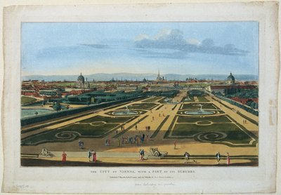 Vista de los Jardines de Belvedere en Viena hacia el Bajo Belvedere de Unbekannter Stecher