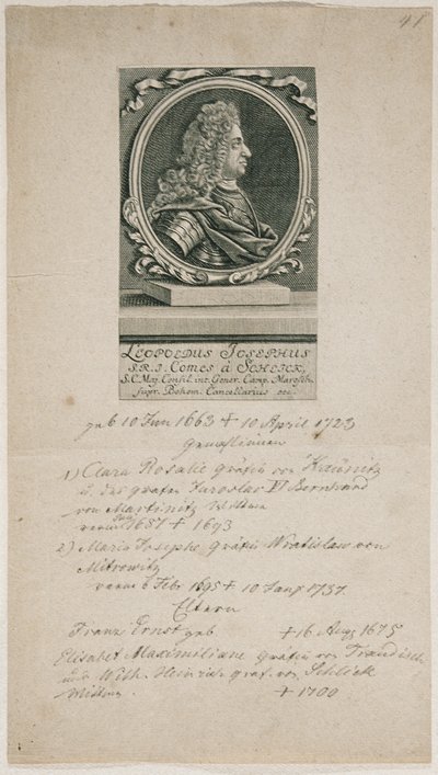 Mariscal de campo Leopold Joseph von Schlik de Unbekannter Stecher