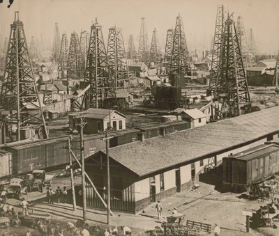 Torres de perforación de petróleo en Burkburnett, Texas de Underwood and Underwood