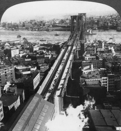 Puente de Brooklyn, Ciudad de Nueva York, Nueva York, EE.UU., finales del siglo XIX o principios del XX de Underwood and Underwood